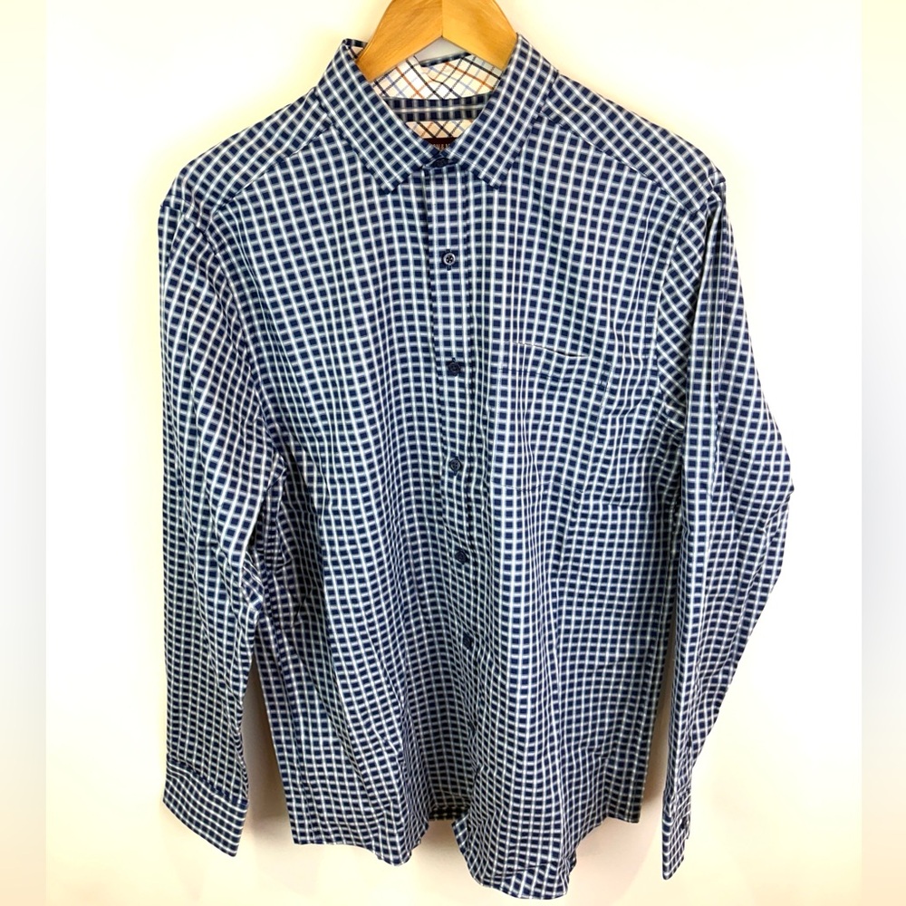 NWT Johnston & Murphy Long-Sleeve Checked Button-Down Shirt - Blue/White size M
